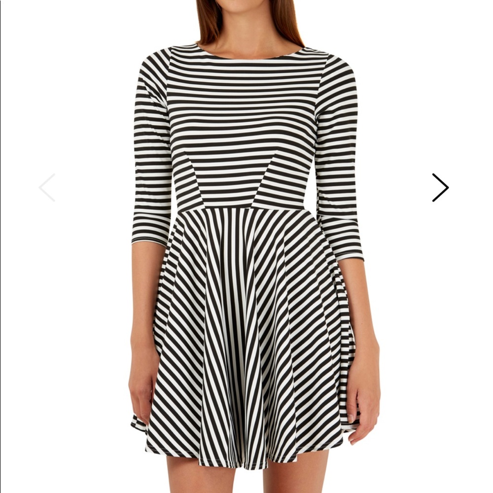 CLOSET LONDON MONOCHROME STRIPE SKATER DRESS